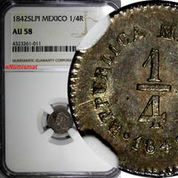 MEXICO Silver 1842 S.L.Pi 1/4 Real NGC AU58 San Luis Potosí Mint KM# 368.7