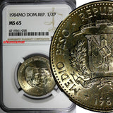 DOMINICAN REPUBLIC 1984 MO 1/2 Peso NGC MS65 Human Rights Toning KM# 62.1