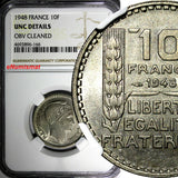 France Copper-Nickel 1948 10 Francs NGC UNC DETAILS GAD-811;KM# 909.1