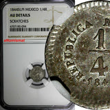 Mexico FIRST REP. 1844 SLPI 1/4 Real San Luis Potosí NGC AU DETAILS RARE KM368.7