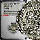 Mexico FIRST REPUBLIC Silver 1842 MO ML 1/2 Real NGC UNC DETAILS KM# 370.9