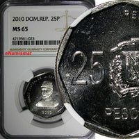 DOMINICAN REPUBLIC 2010 25 Pesos NGC MS65 Gregorio Luperón KM# 107