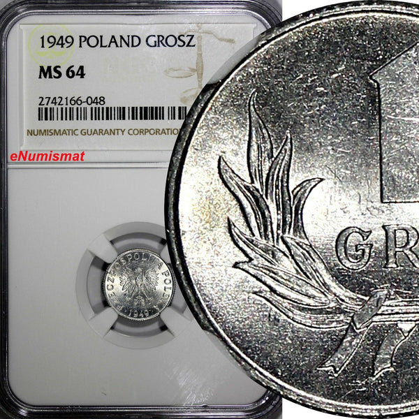 Poland Aluminum 1949 1 Grosz NGC MS64 1 YEAR TYPE Y# 39