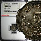 Mexico SECOND REP. 1874 AS DL 5 Centavos Alamos Mint NGC AU DETAILS SCARCE KM398