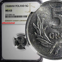 POLAND Aluminum 1968 MW 5 Groszy NGC MS63 BETTER DATE Y# A46