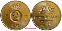SWEDEN  Bronze Gustaf VI 1960  2 Ore UNC Condition. KM# 821
