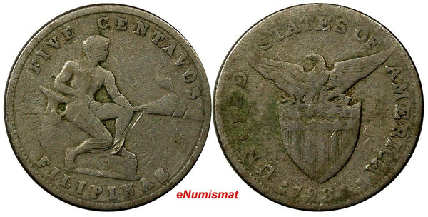 Philippines U.S. Administration Copper-Nickel 1934 M 5 Centavos KM# 175