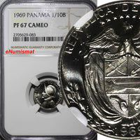 Panama PROOF 1969 1/10 Balboa NGC PF67 CAMEO  Mintage-14,000 KM# 10