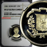 Dominican Republic PROOF 1981 25 Centavos NGC PF67 ULTRA CAMEO Mintage-3000 KM51