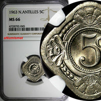 Netherlands Antilles Juliana 1963 5 Cents NGC MS66 Mintage-400,000 GEM BU KM# 6
