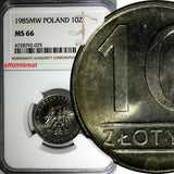 POLAND Copper-Nickel 1985 MW 10 Złotych NGC MS66 ONLY 1 GRADED HIGHEST Y# 152.1