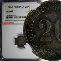 Germany - Empire Wilhelm I Silver 1876 D 20 Pfennig NGC MS64  TONING KM#5 (011)