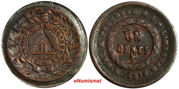 HONDURAS Bronze 1891 1 Centavo "18" REPUNCHED .ERROR REPLBLICA SCARCE KM# 61