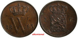Netherlands William III Copper 1863 Sword 1 Cent UNC Red-Brown KM# 100
