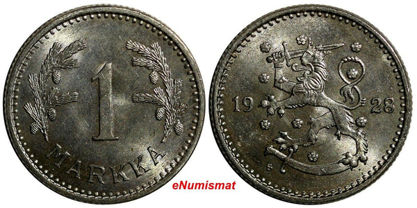 FINLAND Copper-Nickel 1928 1 Markka GEM BU COIN KM# 30
