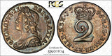 Great Britain George II Silver 1746 2 Pence PCGS AU58 Nice Toning KM# 568