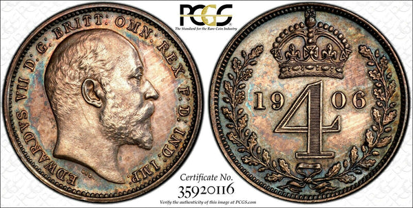Great Britain Edward VII Silver 1906 4 Pence PCGS PL62 PROOFLIKE TONED KM#798