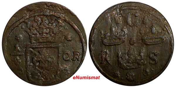 Sweden Christina (1632-1654) Copper 1634 1/4 Ore 29.45mm KM# 152.2