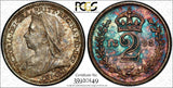 Great Britain Silver 1898 2 Pence PCGS PL64 PROOFLIKE RAINBOW TONED KM# 776