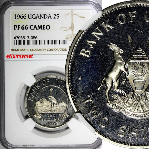 Uganda PROOF 1966 2 Shillings NGC PF66 CAMEO 1 YEAR TYPE TOP GRADED KM# 6