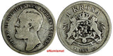 SWEDEN Oscar II Silver 1887 EB 1 KRONA Mintage-58,000 RARE KEY DATE KM# 747