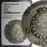 SWEDEN Gustaf III Silver 1788 OL Riksdaler NGC AU50 SCARCE  Dav-1736,KM# 527