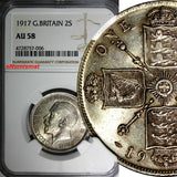 GREAT BRITAIN George V (1910-1936) Silver 1917 1 FLORIN NGC AU58 WWI KM# 817