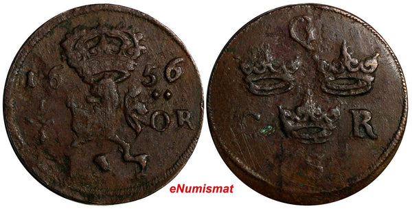 Sweden Charles X Gustav (1654-1660) Copper 1656 1/4 Ore KM# 211 (14 364)