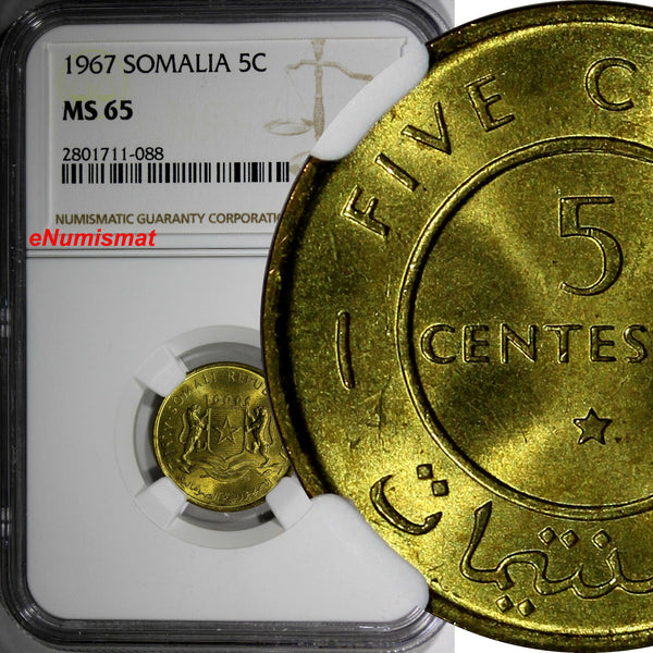Somalia 1967 5 Centesimi NGC MS65 1 YEAR TYPE TOP GRADED COIN BY NGC KM# 6