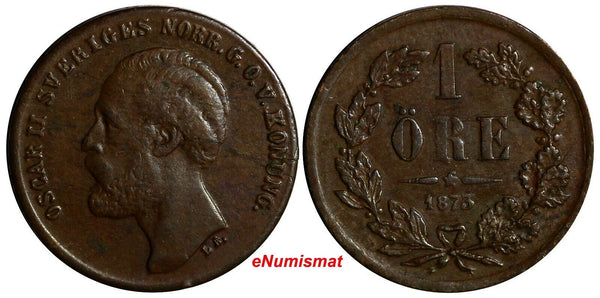 SWEDEN Oscar II (1872-1905) Bronze 1873 LA. 1 ORE KM# 728 (14 418)