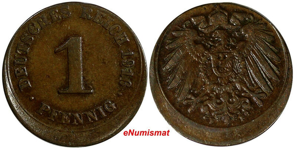 Germany Wilhelm IICopper 1916 F 1 Pfennig ERROR OFF CENTER WWI Issue KM10(14580)