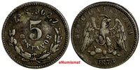 MEXICO Silver 1876 ZS S 5 Centavos VERY RARE KEY DATE Zacatecas Mint KM# 398.10