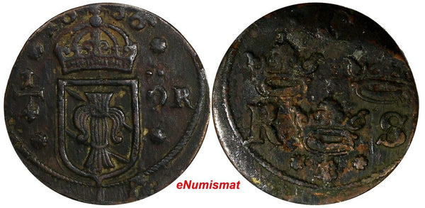 Sweden Christina (1632-1654) Copper 1636 1/4 Ore 29.45mm KM# 152.2 (14 600)