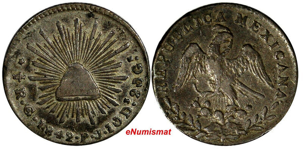 MEXICO Silver 1842 Go PJ 1/2 Real  Guanajuato Mint SCARCE KM# 370.7