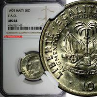 HAITI Copper-Nickel 1975 10 Centimes F.A.O. NGC MS64 Jean-Claude Duvalier KM#120