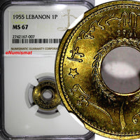 Lebanon 1955 1 Piastre NGC MS67 ONE YEAR TYPE TOP GRADED BY NGC KM# 19