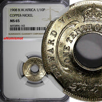 British West Africa Edward VII 1908 1/10 Penny NGC MS65 LIGHT TONED KM# 3