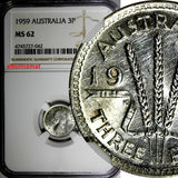 Australia Elizabeth II Silver 1959 3 Pence Threepence NGC MS62 KM# 57