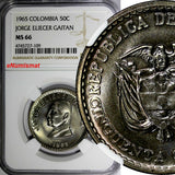 Colombia 1965 50 Centavos NGC MS66 Jorge Eliecer Gaitan GEM BU COIN KM# 225 /109