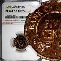 Uganda Bronze PROOF 1966 5 Cents NGC PF66 RD CAMEO RED TOP GRADED BY NGC KM# 1