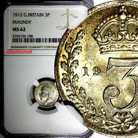 GREAT BRITAIN George V Silver 1912 3 Pence MAUNDY NGC MS62 KM# 813