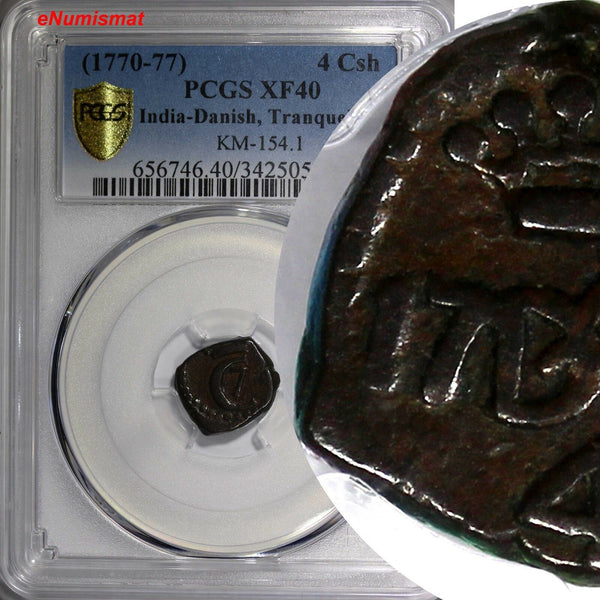 India-Danish, Tranquebar Copper (1770-77) 4 Cash PCGS XF40 TOP GRADED KM# 154.1
