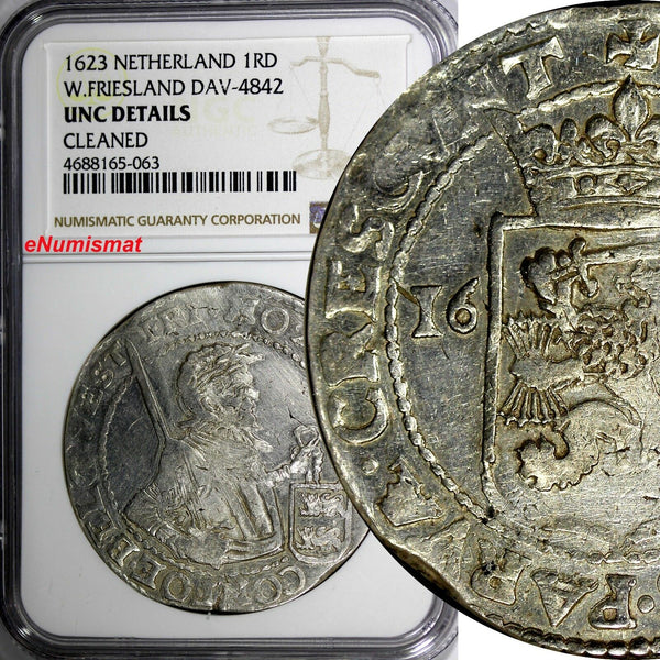 Netherlands WEST FRIESLAND Silver 1623 1 Daalder NGC UNC DETAILS DAV-4842 KM15.1