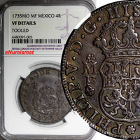 Mexico SPANISH COLONY Philip V 1735 MO MF 4 Reales NGC VF VERY RARE ERROR KM# 94