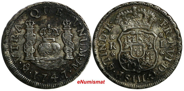 Mexico SPANISH COLONY Ferdinand VI Silver 1747 Mo 1 Real Toned KM# 76.1