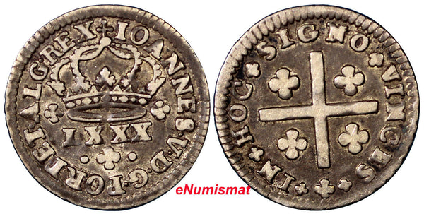 Portugal John V Silver ND (1706-50) New World Pr80 Reis, LXXX; Tostao KM# 177