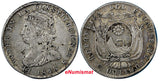 Ecuador Silver 1848/7 GJ  QUITO 2 Reales Scarce Over-Date XF Condition KM# 33