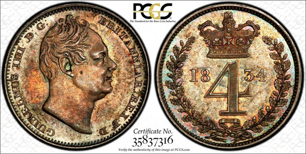 Great Britain William IV Silver 1834 4 Pence Maundy PCGS PL62 PROOF LIKE KM# 711