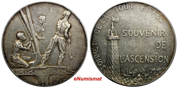 FRANCE Bronze Silver Plated Medal 1900 ART MEDAL PARIS.EIFFEL TOWER.SCARCE 41 mm