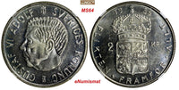 SWEDEN Gustaf VI Silver 1959 TS 2 Kronor NGC MS64 KM# 827